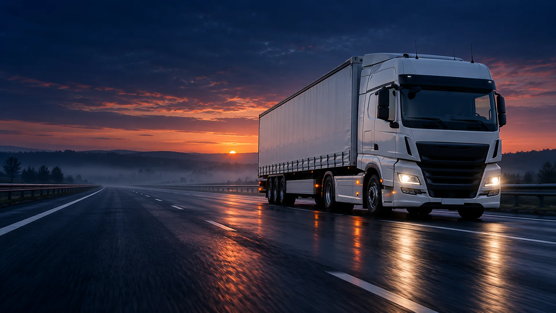 Truck with a semi-trailer on a European motorway